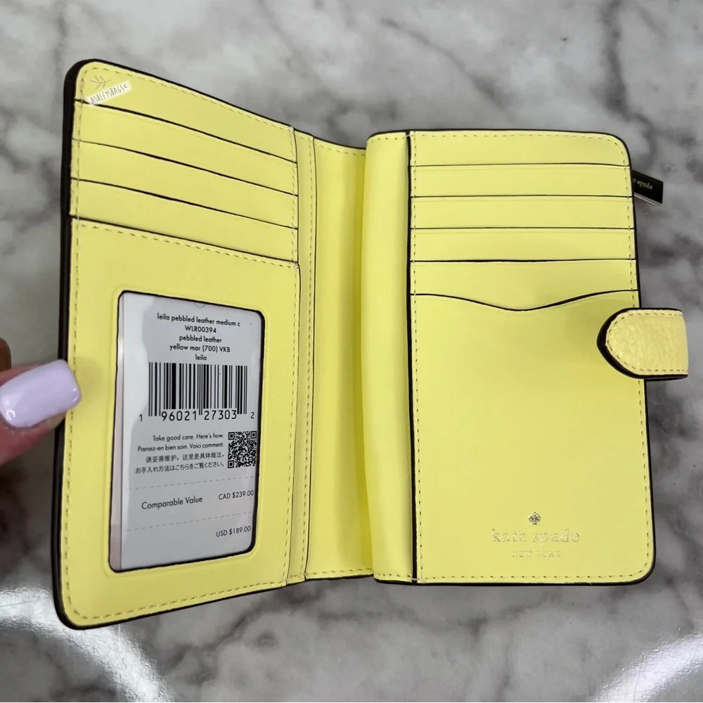 Kate Spade Leila Medium Compact Bifold Wallet In Yellow - Picture 6 of 7